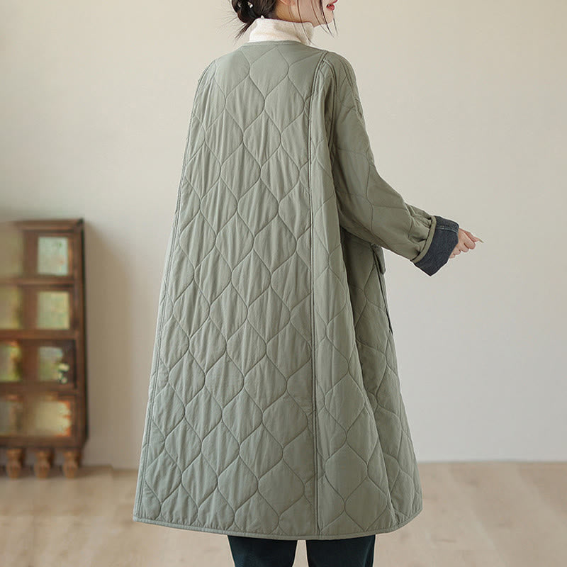Abrigo acolchado de algodón con bolsillos y botones lisos para mujer de Buddha Stones - image 1