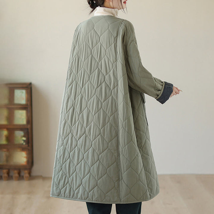 Abrigo acolchado de algodón con bolsillos y botones lisos para mujer de Buddha Stones - image 1