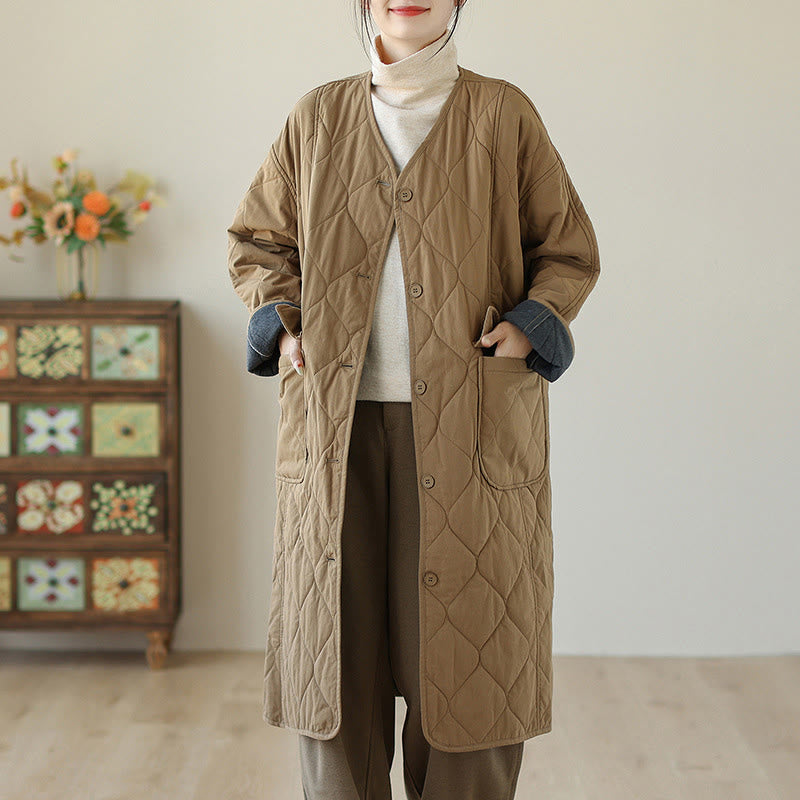 Abrigo acolchado de algodón con bolsillos y botones lisos para mujer de Buddha Stones - Vara de oro - US14，UK/AU18，EU46 (2XL) - image 9