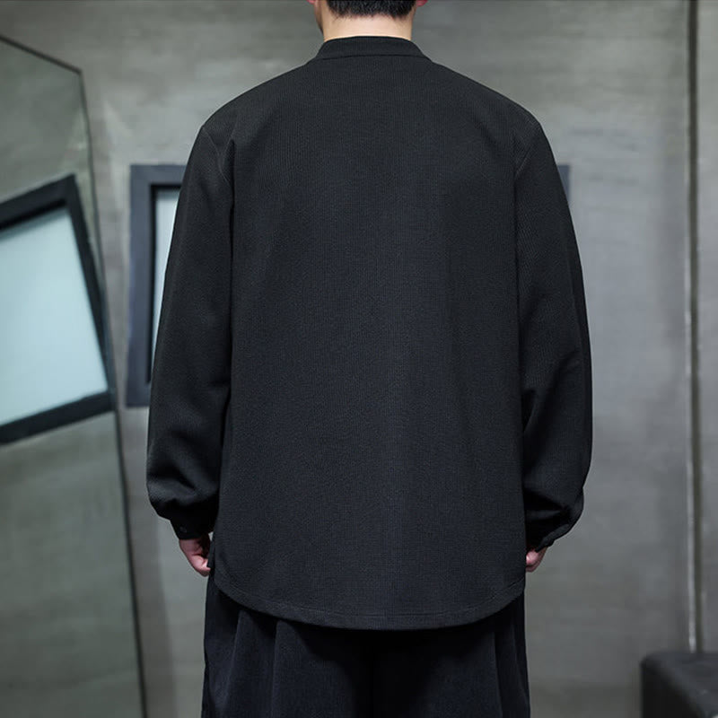 Camisa de hombre con cuello alto, manga larga y bordado de golondrinas y botones de rana con Buddha Stones - image 3