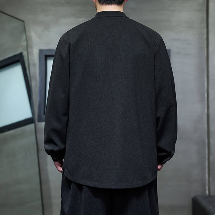 Camisa de hombre con cuello alto, manga larga y bordado de golondrinas y botones de rana con Buddha Stones - image 3