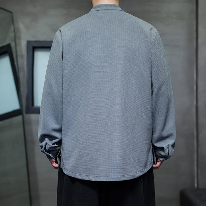 Camisa de hombre con cuello alto, manga larga y bordado de golondrinas y botones de rana con Buddha Stones - image 16