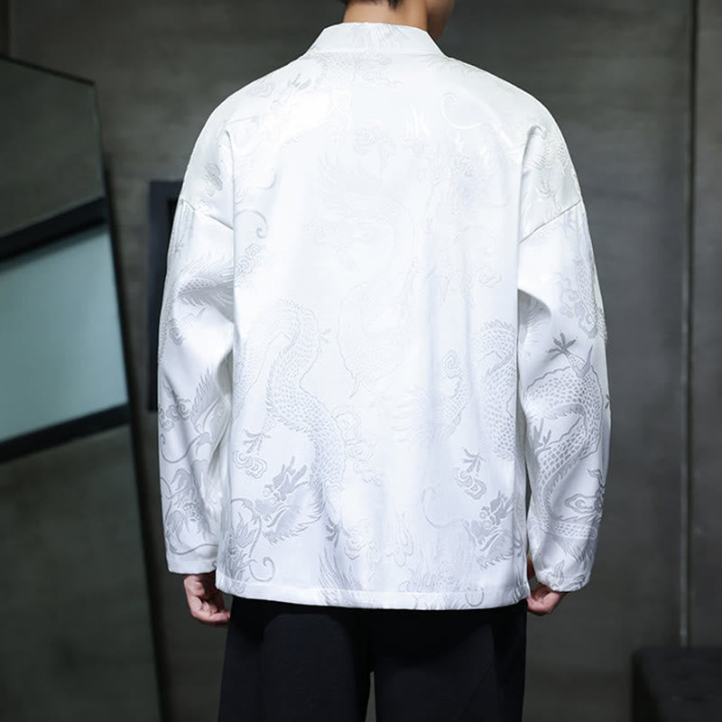 Camisa de hombre con cuello alto, manga larga y botones de rana y dragón en jacquard con Buddha Stones - image 14
