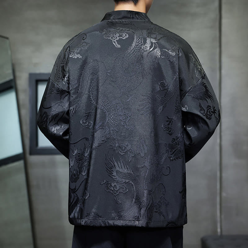 Camisa de hombre con cuello alto, manga larga y botones de rana y dragón en jacquard con Buddha Stones - image 3