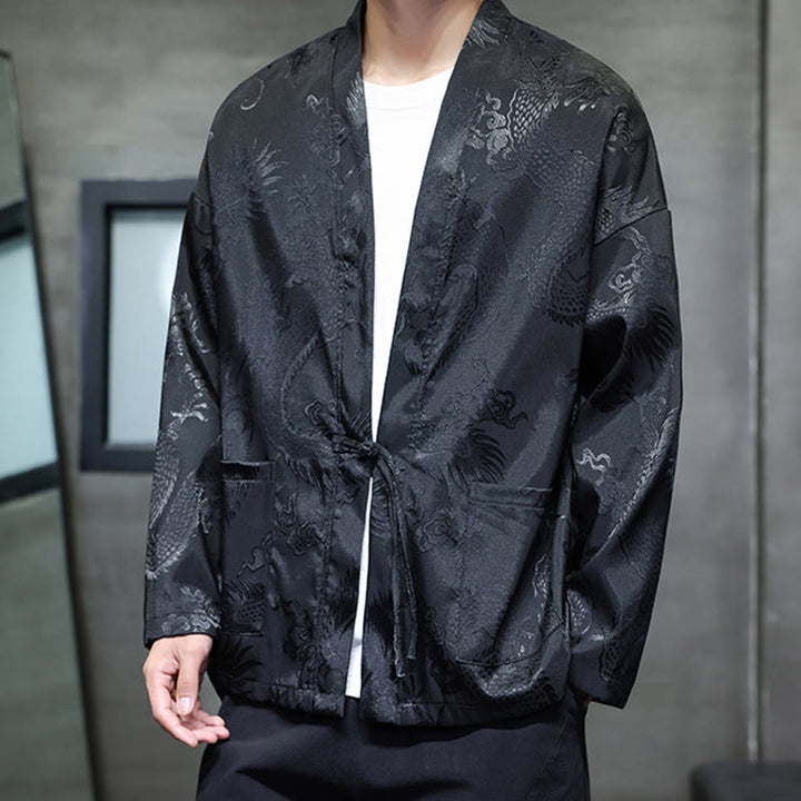 Camisa de hombre con cuello alto, manga larga y botones de rana y dragón en jacquard con Buddha Stones - image 7