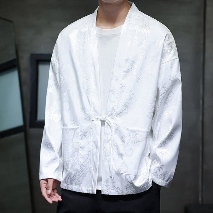 Camisa de hombre con cuello alto, manga larga y botones de rana y dragón en jacquard con Buddha Stones - image 19