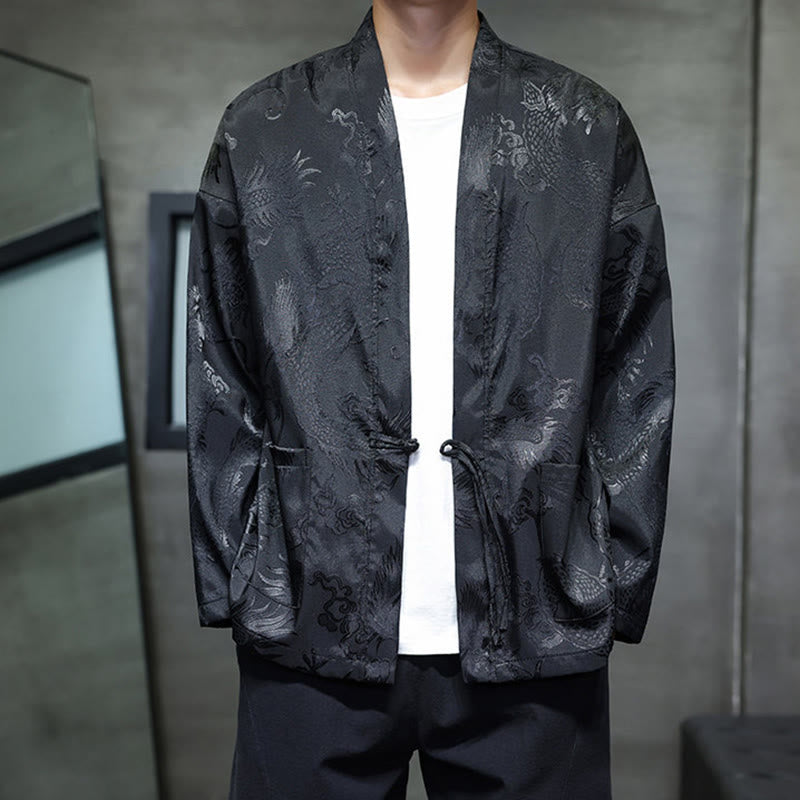 Camisa de hombre con cuello alto, manga larga y botones de rana y dragón en jacquard con Buddha Stones - image 6
