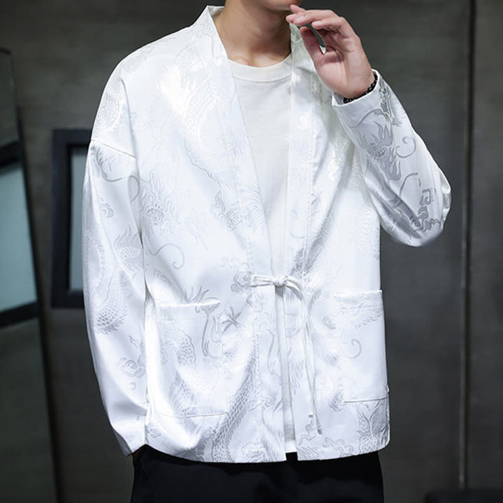 Camisa de hombre con cuello alto, manga larga y botones de rana y dragón en jacquard con Buddha Stones - image 16