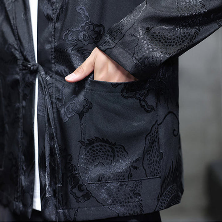 Camisa de hombre con cuello alto, manga larga y botones de rana y dragón en jacquard con Buddha Stones - image 11