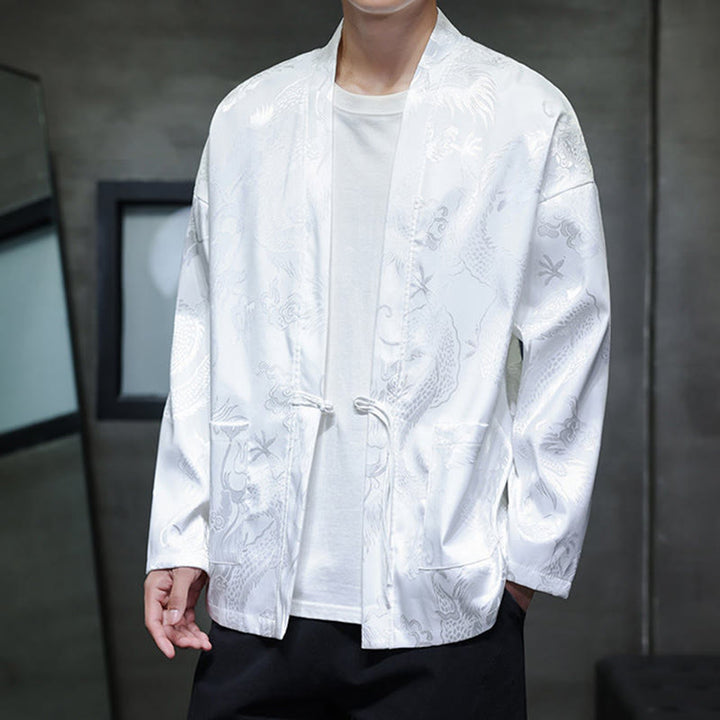 Camisa de hombre con cuello alto, manga larga y botones de rana y dragón en jacquard con Buddha Stones - image 15