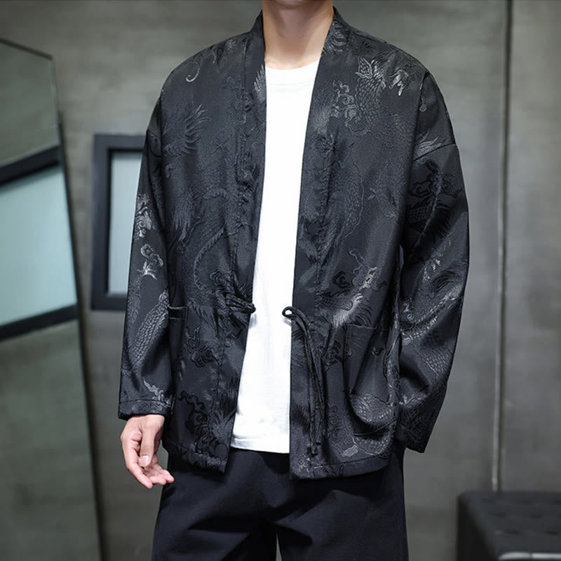 Camisa de hombre con cuello alto, manga larga y botones de rana y dragón en jacquard con Buddha Stones - image 2