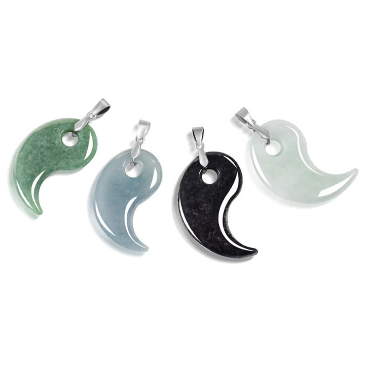 Buddha Stones Collar con colgante de la suerte en plata de ley 925 con diseño de lágrima de jade y acero de titanio - image 11