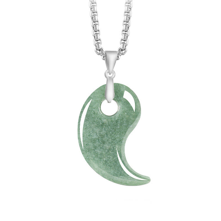 Buddha Stones Collar con colgante de la suerte en plata de ley 925 con diseño de lágrima de jade y acero de titanio - Verde mar medio - Jade - image 0