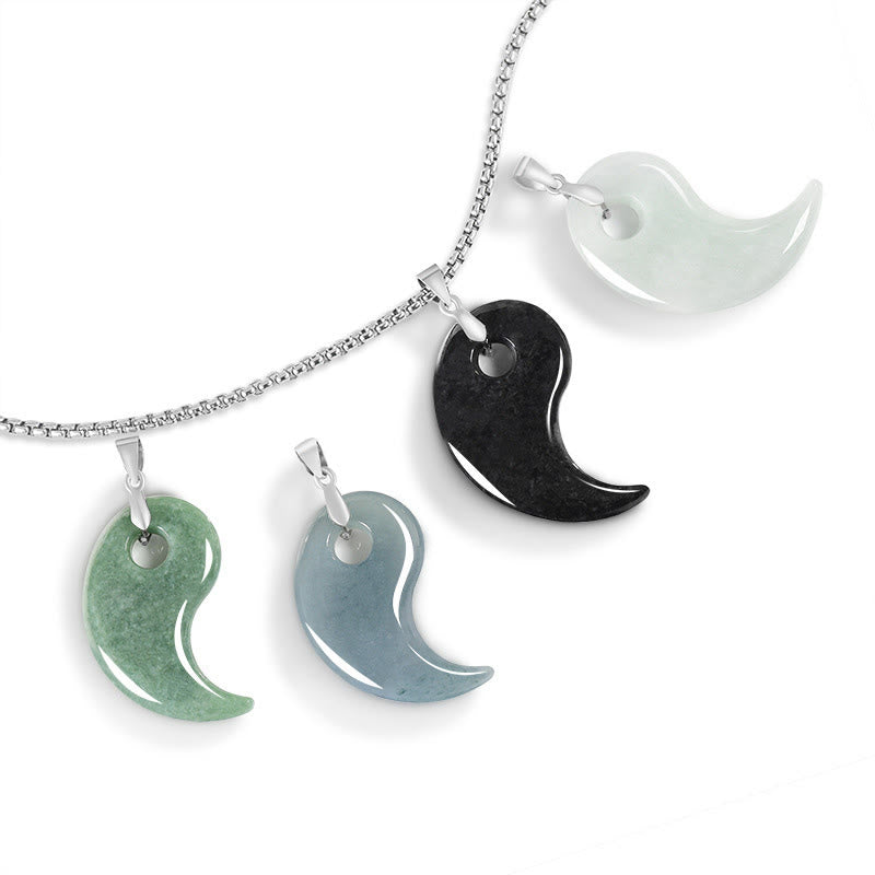 Buddha Stones Collar con colgante de la suerte en plata de ley 925 con diseño de lágrima de jade y acero de titanio - image 10