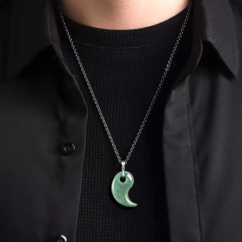 Buddha Stones Collar con colgante de la suerte en plata de ley 925 con diseño de lágrima de jade y acero de titanio - image 3