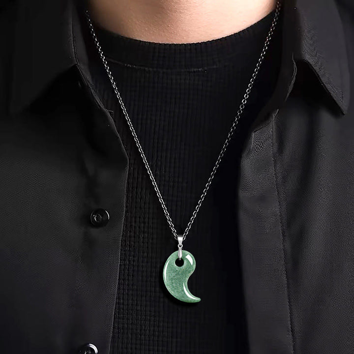Buddha Stones Collar con colgante de la suerte en plata de ley 925 con diseño de lágrima de jade y acero de titanio - image 3