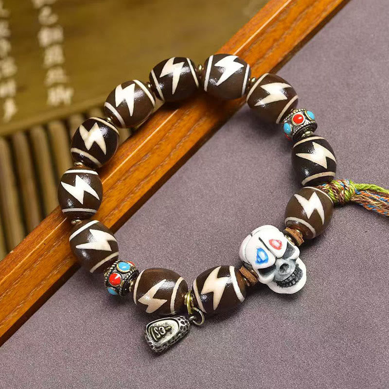Pulsera de poder del Señor del Bosque Cadáver con cuentas Dzi y jarrón del tesoro del rayo tibetano con Buddha Stones - image 1