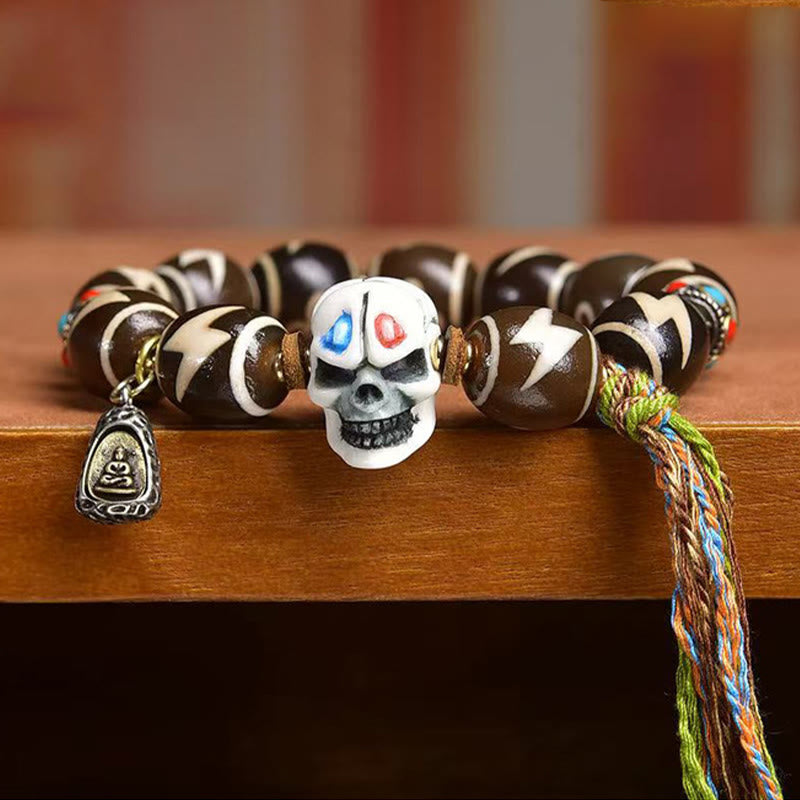 Pulsera de poder del Señor del Bosque Cadáver con cuentas Dzi y jarrón del tesoro del rayo tibetano con Buddha Stones - image 2