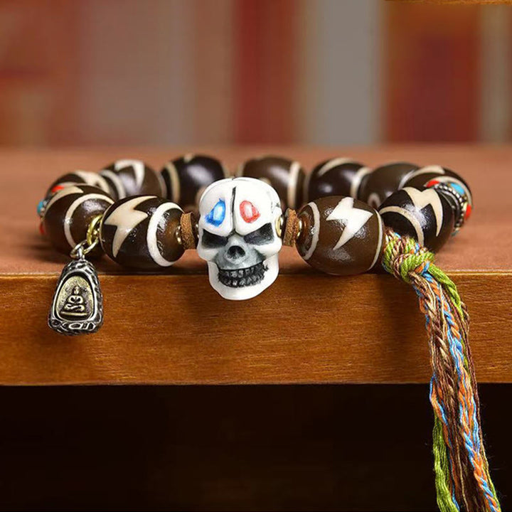 Pulsera de poder del Señor del Bosque Cadáver con cuentas Dzi y jarrón del tesoro del rayo tibetano con Buddha Stones - image 2
