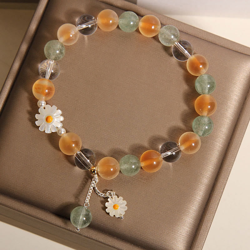 Pulsera curativa de cuarzo fresa verde con ágata y margaritas naturales de Buddha Stones - image 5