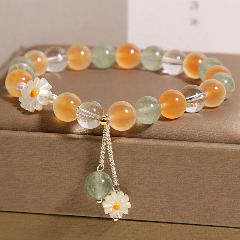 Pulsera curativa de cuarzo fresa verde con ágata y margaritas naturales de Buddha Stones - image 1