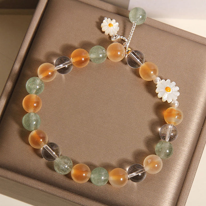 Pulsera curativa de cuarzo fresa verde con ágata y margaritas naturales de Buddha Stones - image 4