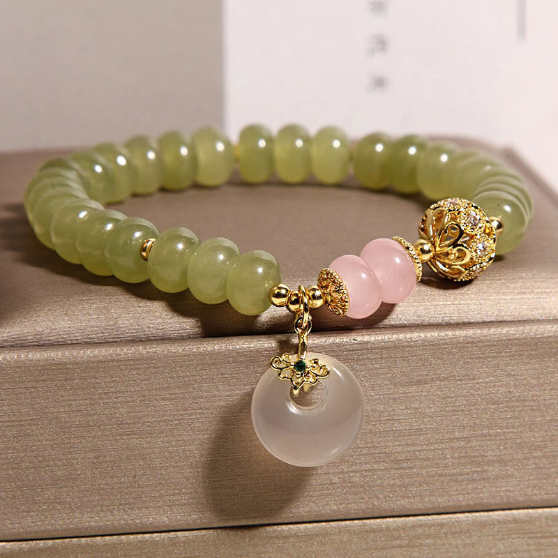 Pulsera de la suerte con hebilla de paz natural de Buddha Stones y jade y cuarzo rosa - image 2