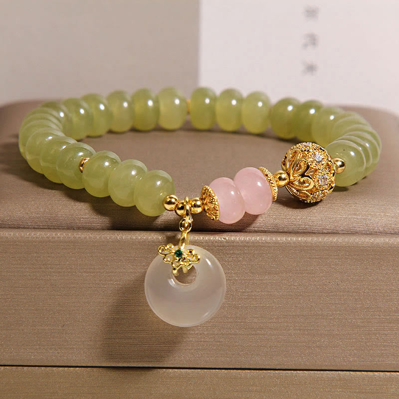 Pulsera de la suerte con hebilla de paz natural de Buddha Stones y jade y cuarzo rosa - Jade (circunferencia de la muñeca: 15-17 cm) - image 0