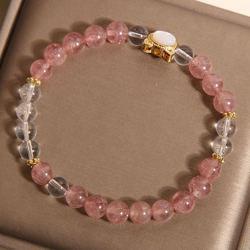 Pulsera curativa de cuentas de cristal blanco de cuarzo fresa natural con diseño de gato y Buddha Stones - image 3