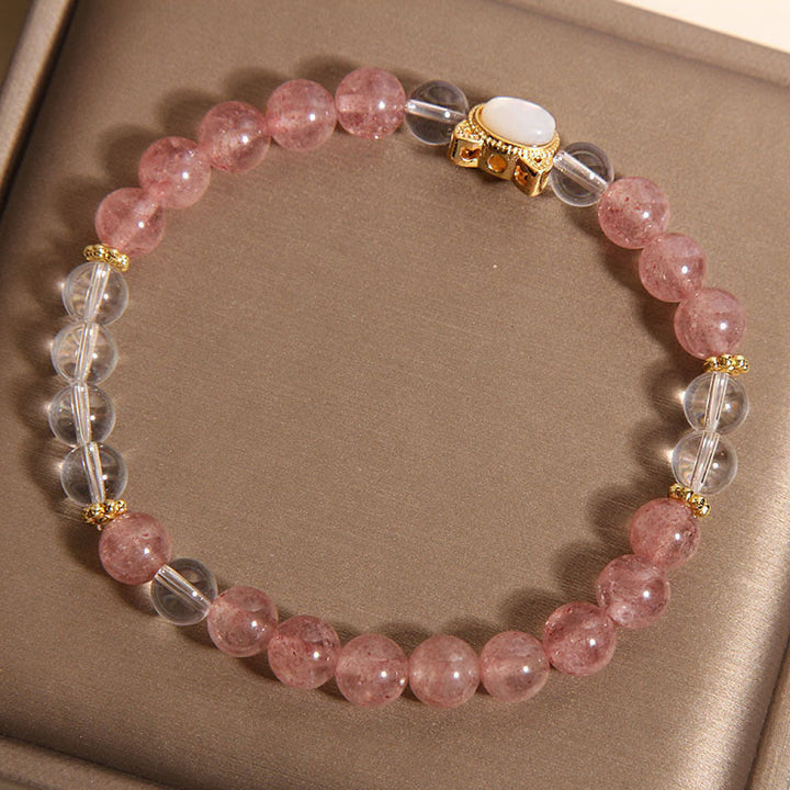 Pulsera curativa de cuentas de cristal blanco de cuarzo fresa natural con diseño de gato y Buddha Stones - image 3