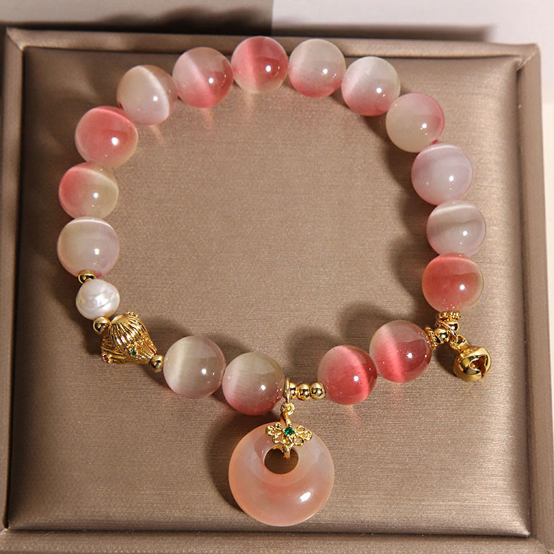 Pulsera de la paz con Buddha Stones y ágata Yanyuan de ojo de gato rosa degradado con hebilla de paz natural - image 3