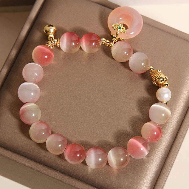 Pulsera de la paz con Buddha Stones y ágata Yanyuan de ojo de gato rosa degradado con hebilla de paz natural - image 5