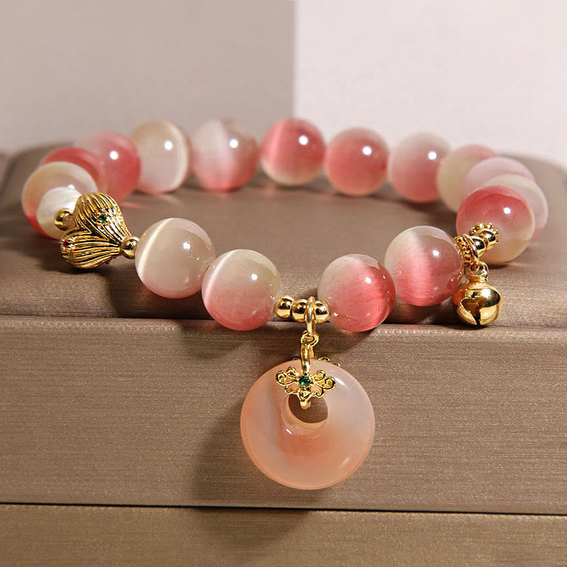 Pulsera de la paz con Buddha Stones y ágata Yanyuan de ojo de gato rosa degradado con hebilla de paz natural - image 2