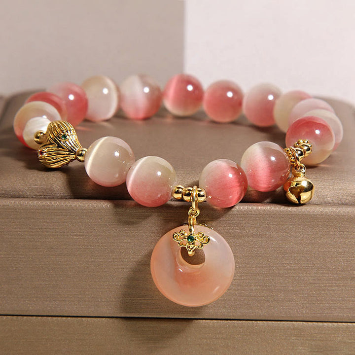 Pulsera de la paz con Buddha Stones y ágata Yanyuan de ojo de gato rosa degradado con hebilla de paz natural - image 2