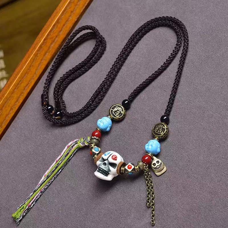 Collar con colgante de calavera tibetana con Buddha Stones, el Señor del Bosque Cadáver, que aleja a los malos espíritus. - Cráneo blanco - image 4