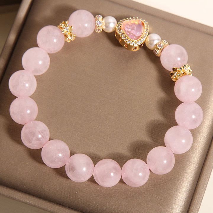 Pulsera de perlas de cristal rosa con símbolo de Buda natural y Buddha Stones - image 4