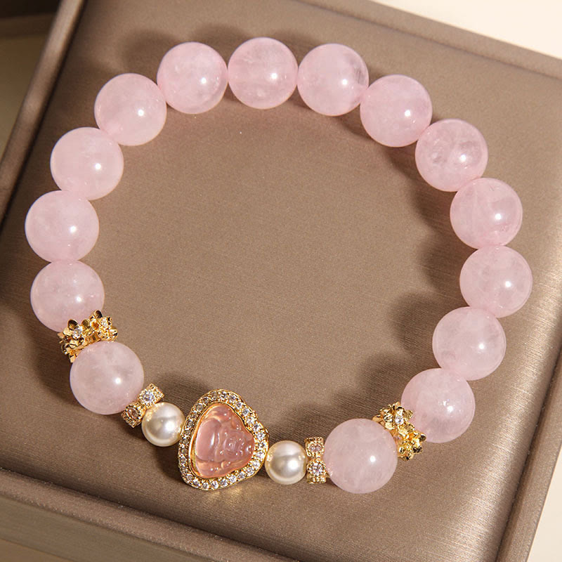 Pulsera de perlas de cristal rosa con símbolo de Buda natural y Buddha Stones - image 5