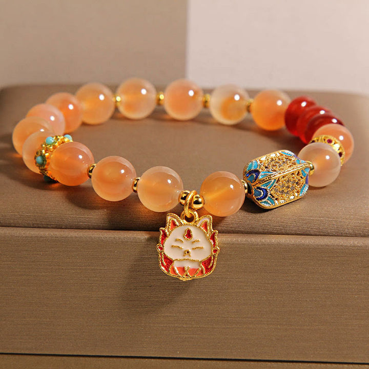 Pulsera curativa de ágata naranja y caramelo con zorro de nueve colas de Buddha Stones - Ágata de caramelo (circunferencia de la muñeca: 15-17 cm) - image 0