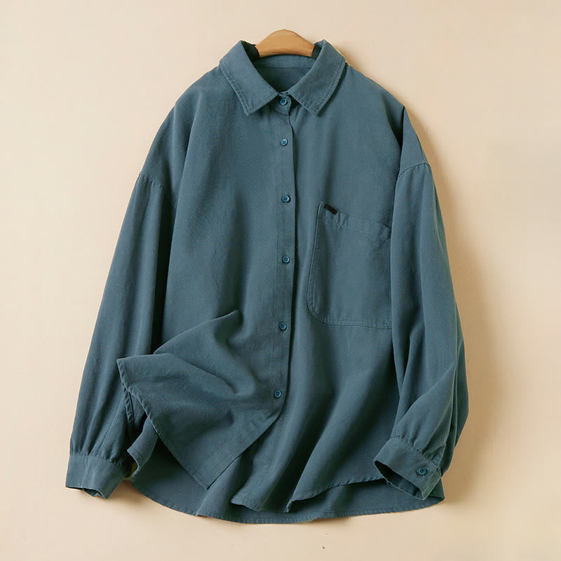 Camisa de algodón de manga larga con cuello alto y botones informales para mujer con diseño de Buddha Stones - Azul acero - US14，UK/AU18，EU46 (2XL) - image 0
