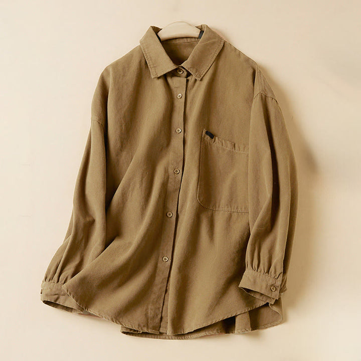 Camisa de algodón de manga larga con cuello alto y botones informales para mujer con diseño de Buddha Stones - Vara de oro - US14，UK/AU18，EU46 (2XL) - image 5