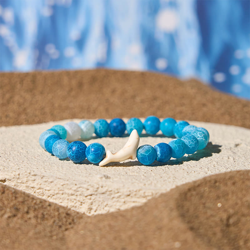 Pulsera de piedra natural Buddha Stones con ágata, turmalina y delfín craquelado - Ágata craquelada azul (circunferencia de la muñeca: 15-18 cm) - image 0