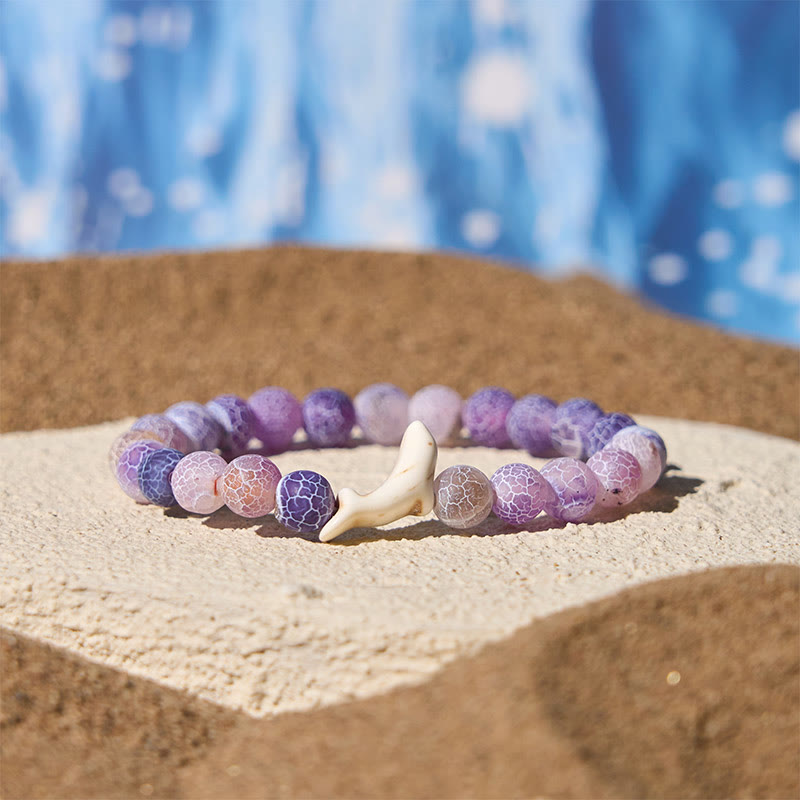 Pulsera de piedra natural Buddha Stones con ágata, turmalina y delfín craquelado - Ágata púrpura agrietada (circunferencia de la muñeca: 15-18 cm) - image 3