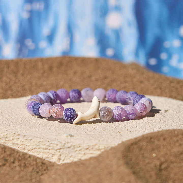 Pulsera de piedra natural Buddha Stones con ágata, turmalina y delfín craquelado - Ágata púrpura agrietada (circunferencia de la muñeca: 15-18 cm) - image 3