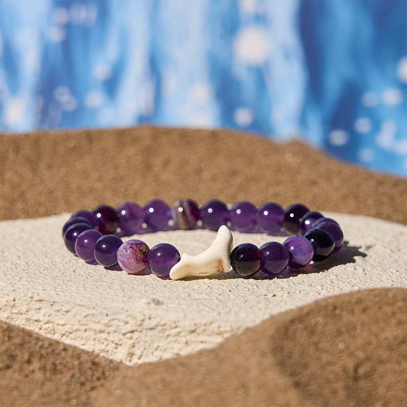 Pulsera de piedra natural Buddha Stones con ágata, turmalina y delfín craquelado - Turmalina púrpura (circunferencia de la muñeca: 15-18 cm) - image 7