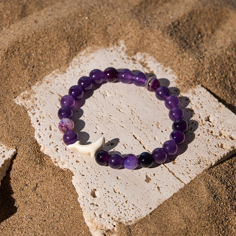 Pulsera de piedra natural Buddha Stones con ágata, turmalina y delfín craquelado - image 9