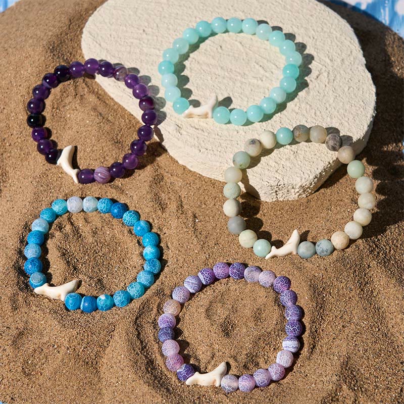 Pulsera de piedra natural Buddha Stones con ágata, turmalina y delfín craquelado - image 18