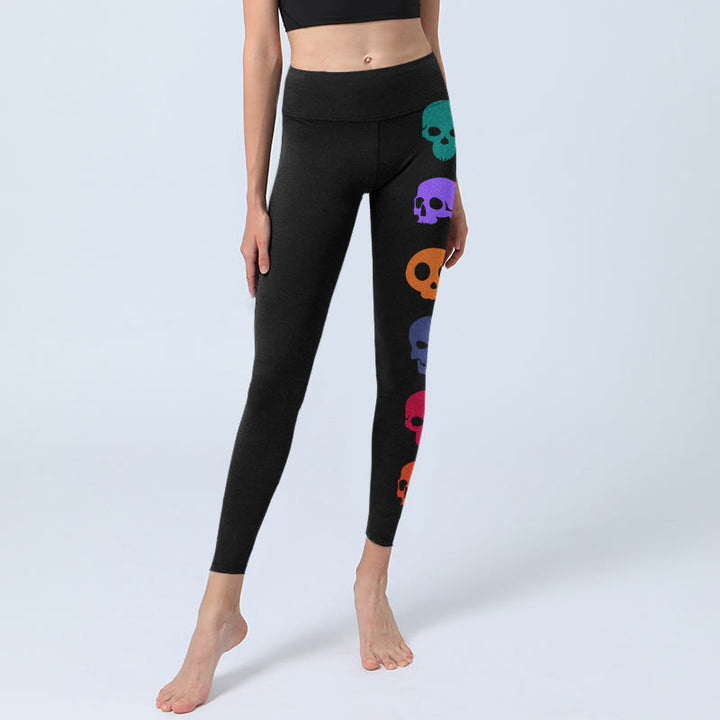 Leggings de yoga para mujer con estampado de calaveras coloridas y Buddha Stones - image 5