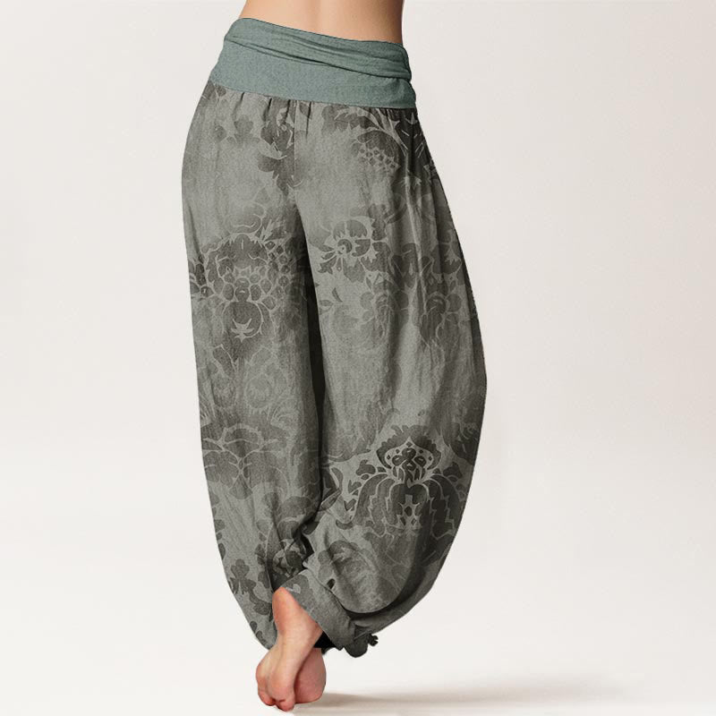 Pantalones Buddha Stones de algodón puro con diseño de hojas y flores para mujer, cintura elástica - image 9