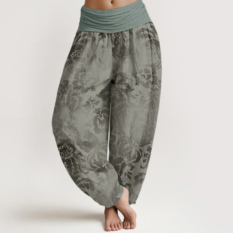 Pantalones Buddha Stones de algodón puro con diseño de hojas y flores para mujer, cintura elástica - Verde mar oscuro - US22，UK/AU26，EU54 (6XL) - image 8