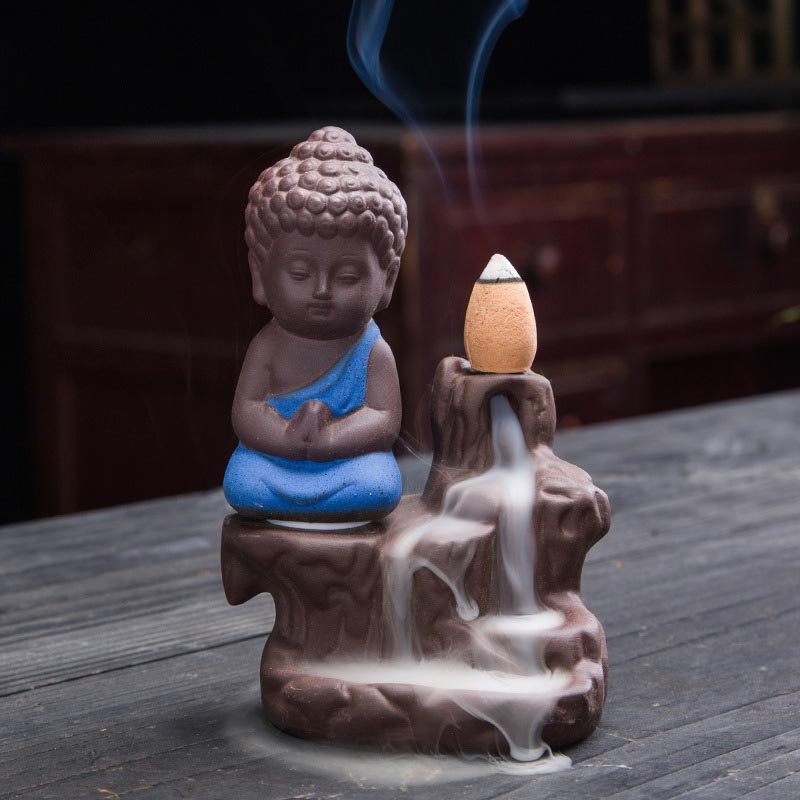 Quemador de incienso de bendición de cerámica, fuente de humo de reflujo de Buddha Stones , decoración